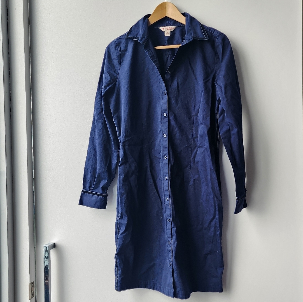 Brooks Brothers Velvet Trim 100% Cotton Fitted Midi Shirt Dress